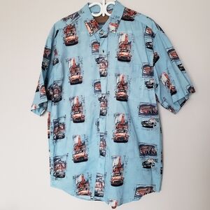 Clearwater Outfitters Shirt Button Up Classic Cars Hawaiian Print Blue Size XL